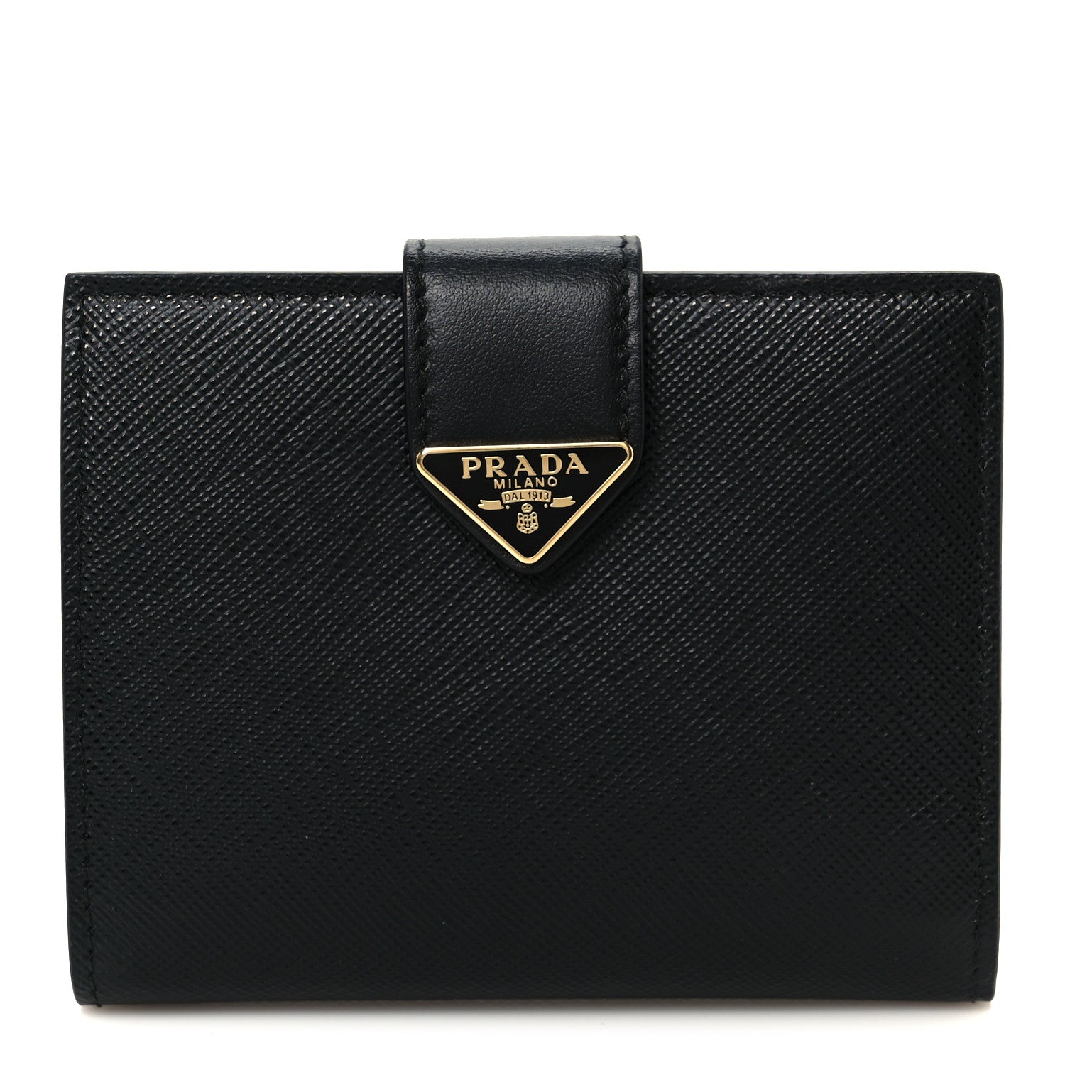 Prada Saffiano Small Triangle Bi-Fold Tab Wallet Black 8 of 8