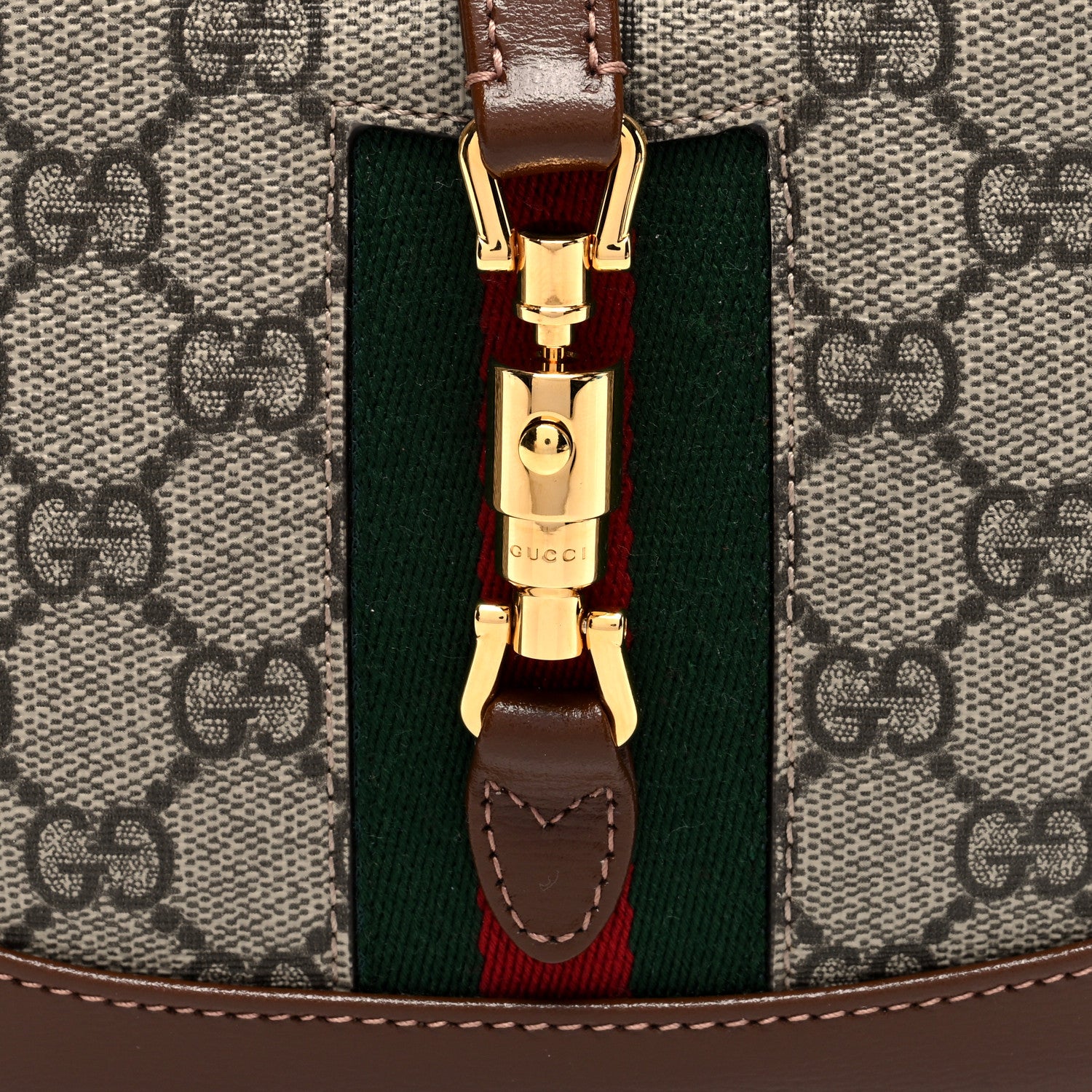 Gucci GG Supreme Monogram Azalea Calfskin Web Mini Jackie 1961 Hobo Beige Ebony Brown Sugar 7 of 9