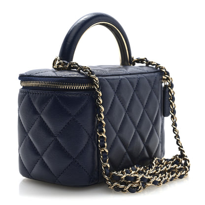 Chanel Lambskin Quilted Small Charming Top Handle Vanity Case With Chain Navy Blue 3 of 11