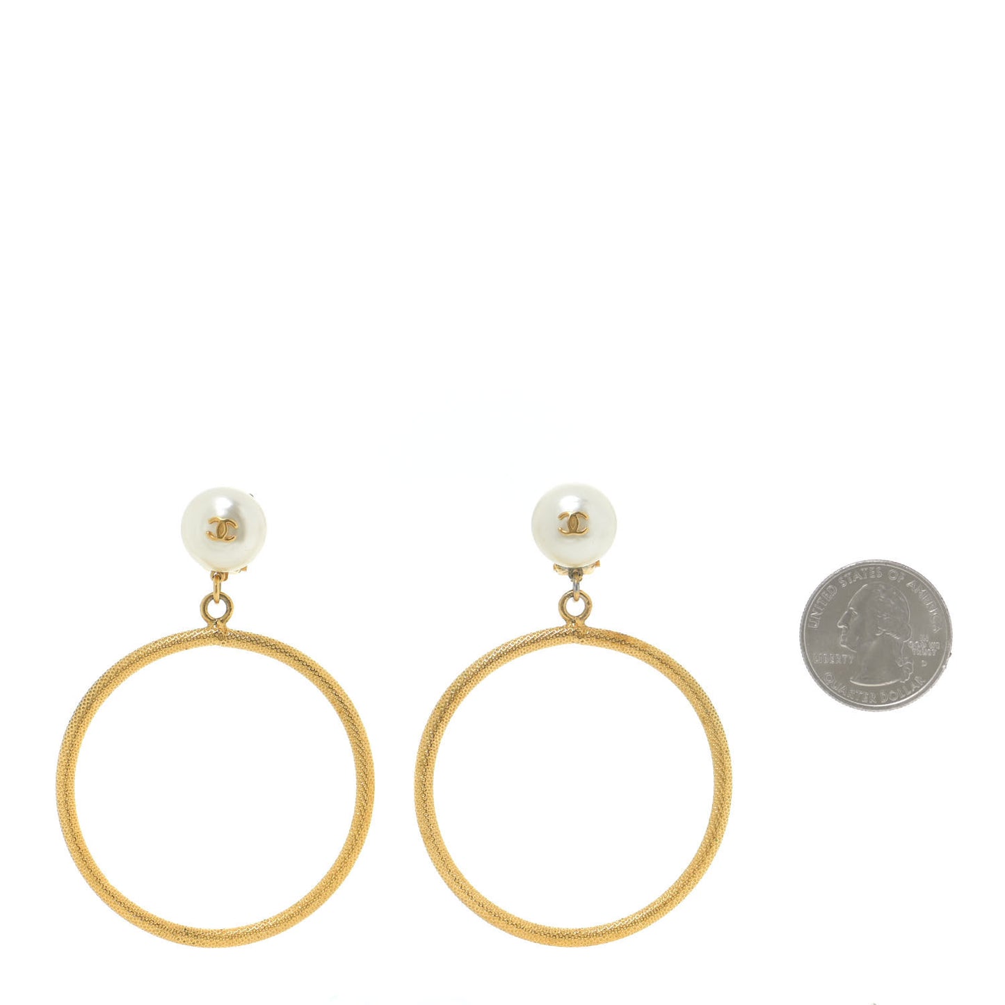 Pearl CC Large Hoop Clip On Earrings Gold