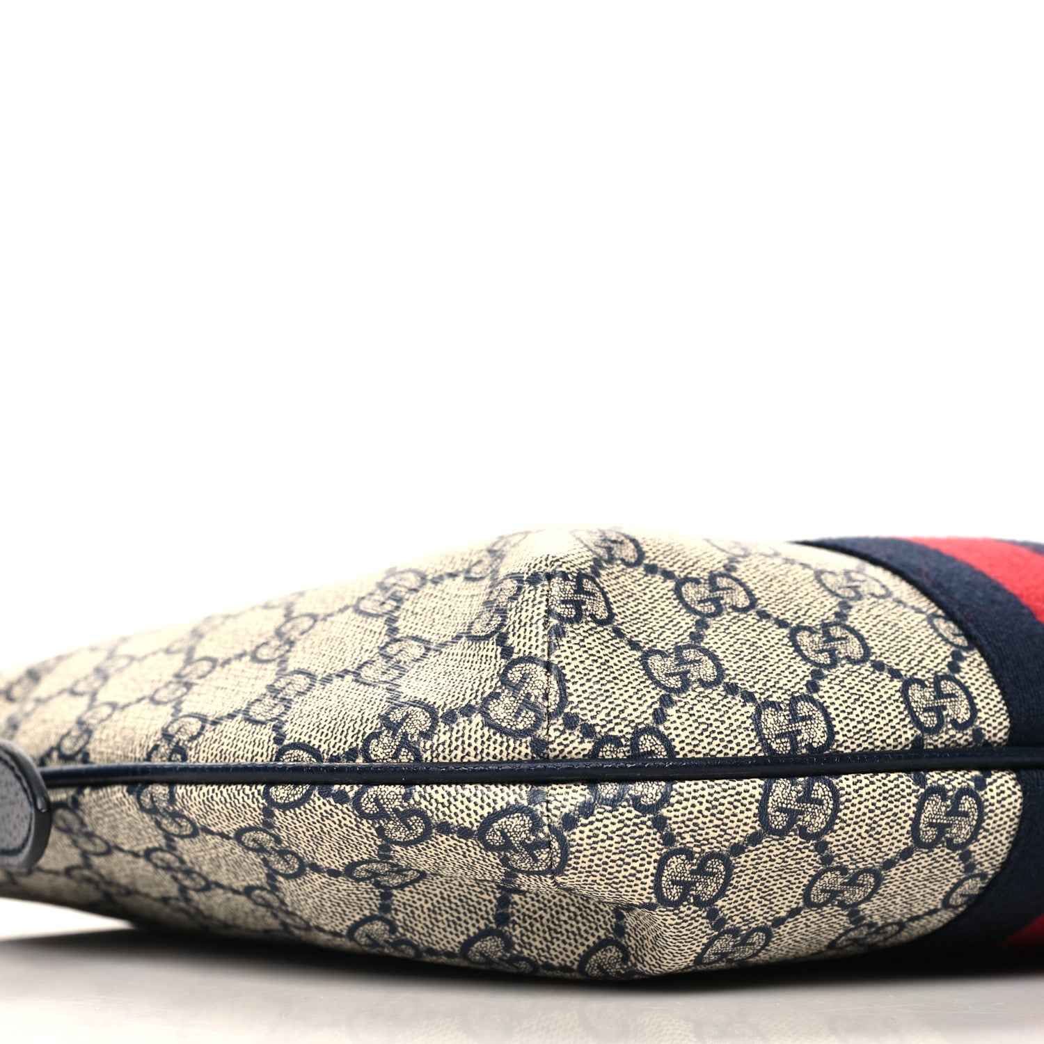 Gucci GG Supreme Monogram Textured Dollar Calfskin Web Small Ophidia Half Moon Hobo Beige Blue 9 of 10