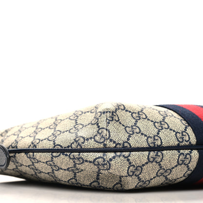 Gucci GG Supreme Monogram Textured Dollar Calfskin Web Small Ophidia Half Moon Hobo Beige Blue 9 of 10