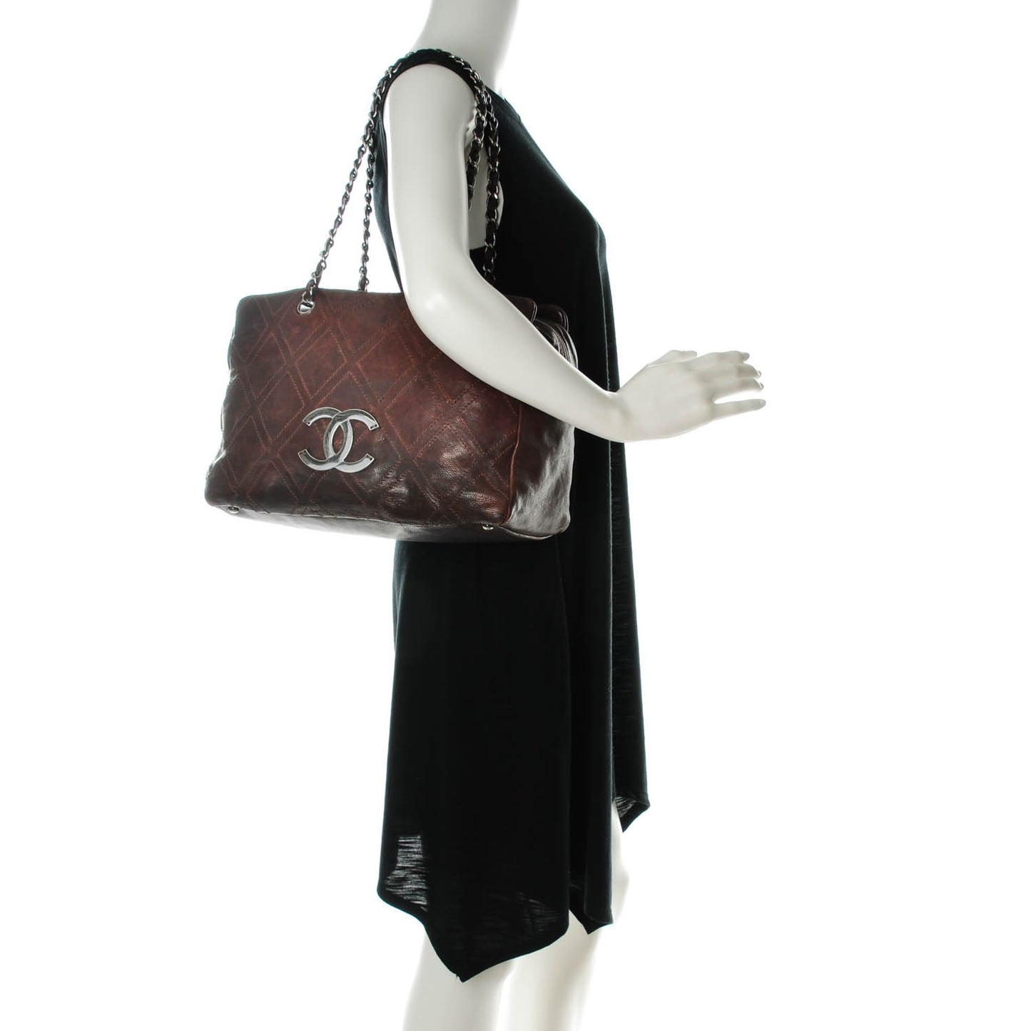 Calfskin Large Diamond Stitch Tote Brown