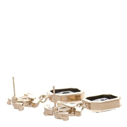 Chanel Crystal Pearl Glitter CC Drop Earrings Gold Black 3 of 4