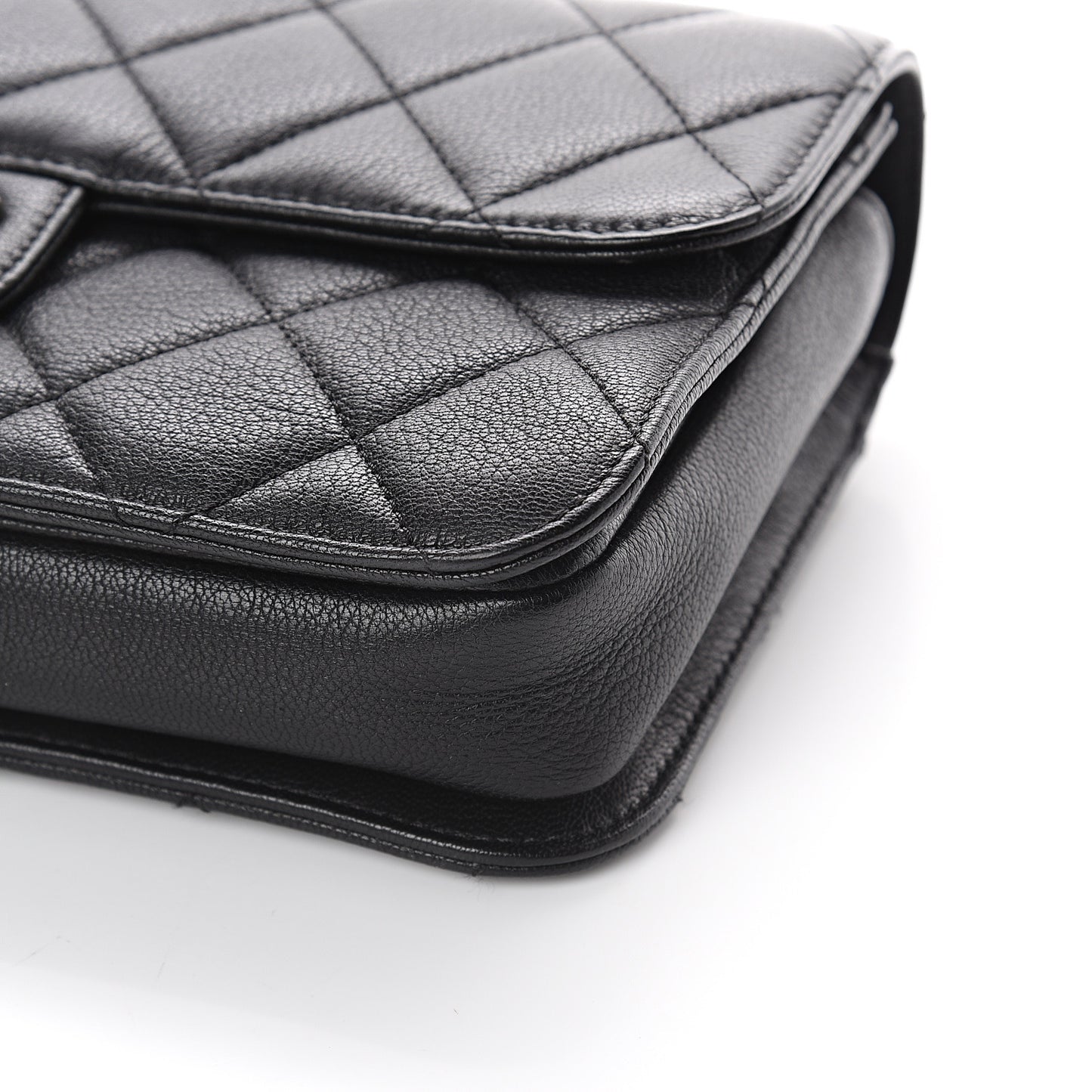 Goatskin Quilted Medium Perfect Edge Flap Black