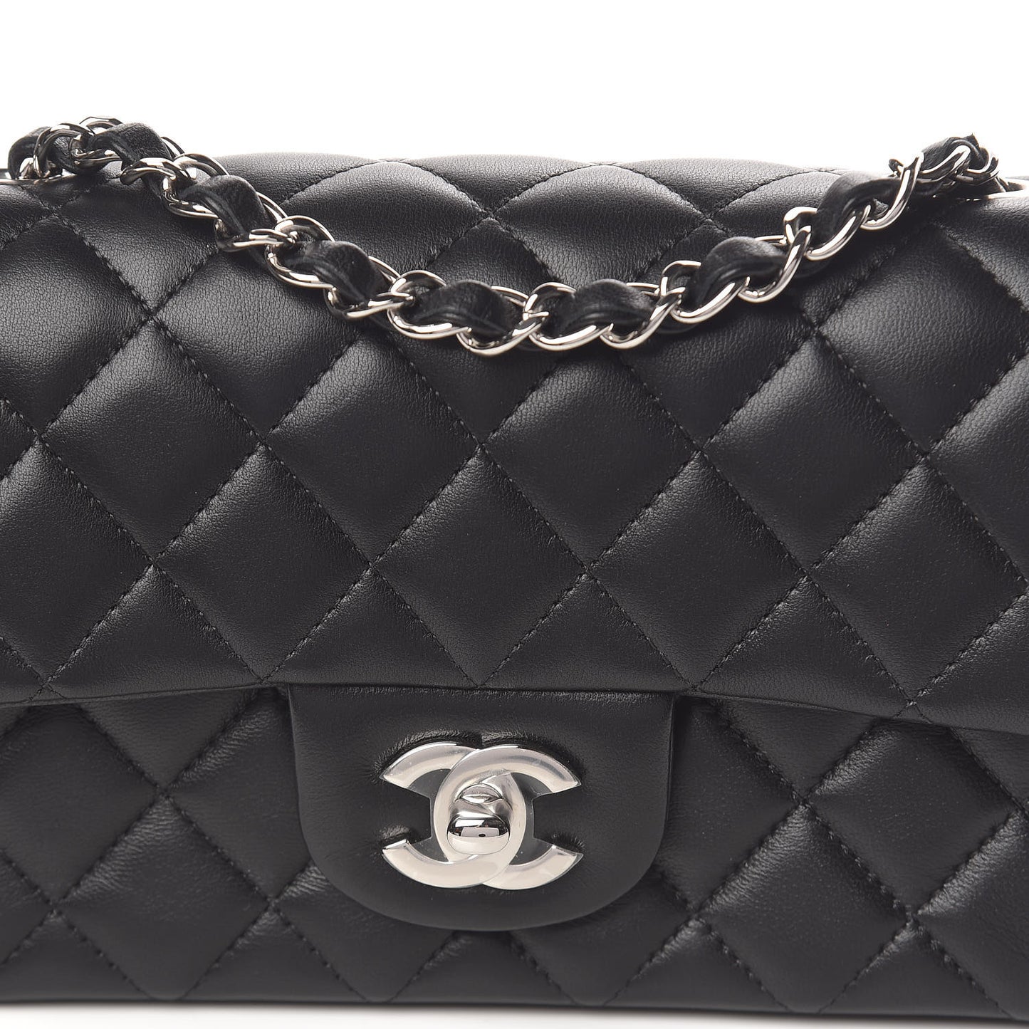 Lambskin Quilted Mini Rectangular Flap Black