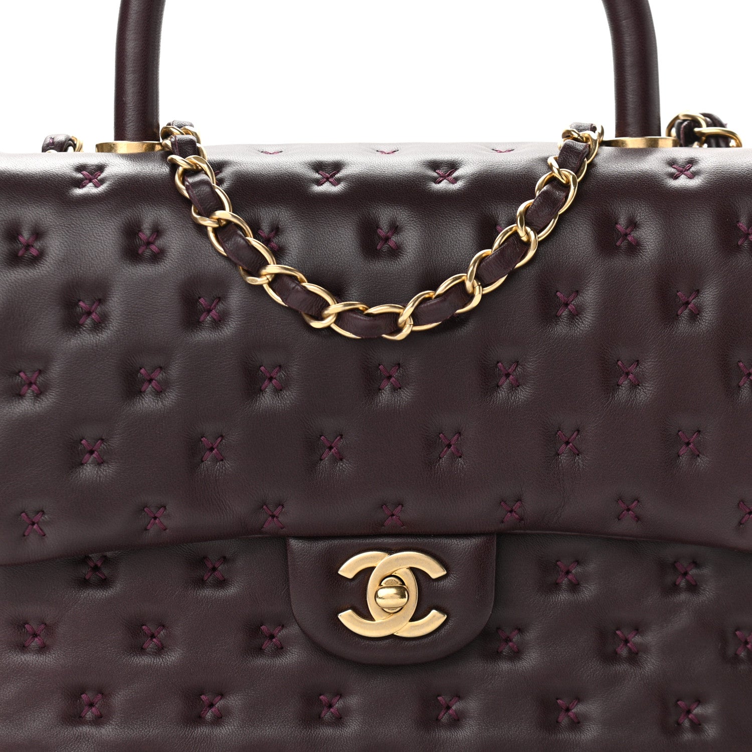 Chanel Lambskin Cross Stitch Small Coco Handle Flap Burgundy 10 of 11
