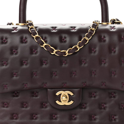 Chanel Lambskin Cross Stitch Small Coco Handle Flap Burgundy 10 of 11