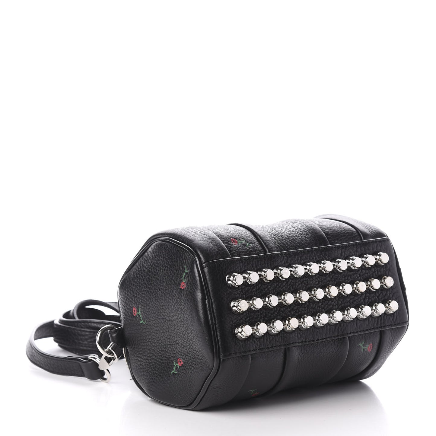 Pebbled Lambskin Rose Printed Mini Rockie Black Silver Hardware