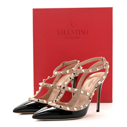 Valentino Garavani Patent Nappa Rockstud Ankle Strap 100mm Pumps 38 Black Poudre 10 of 10