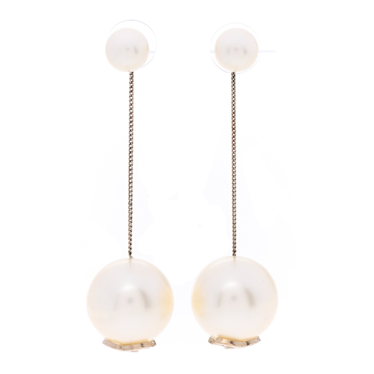 Pearl CC Chain Drop Earrings Gold