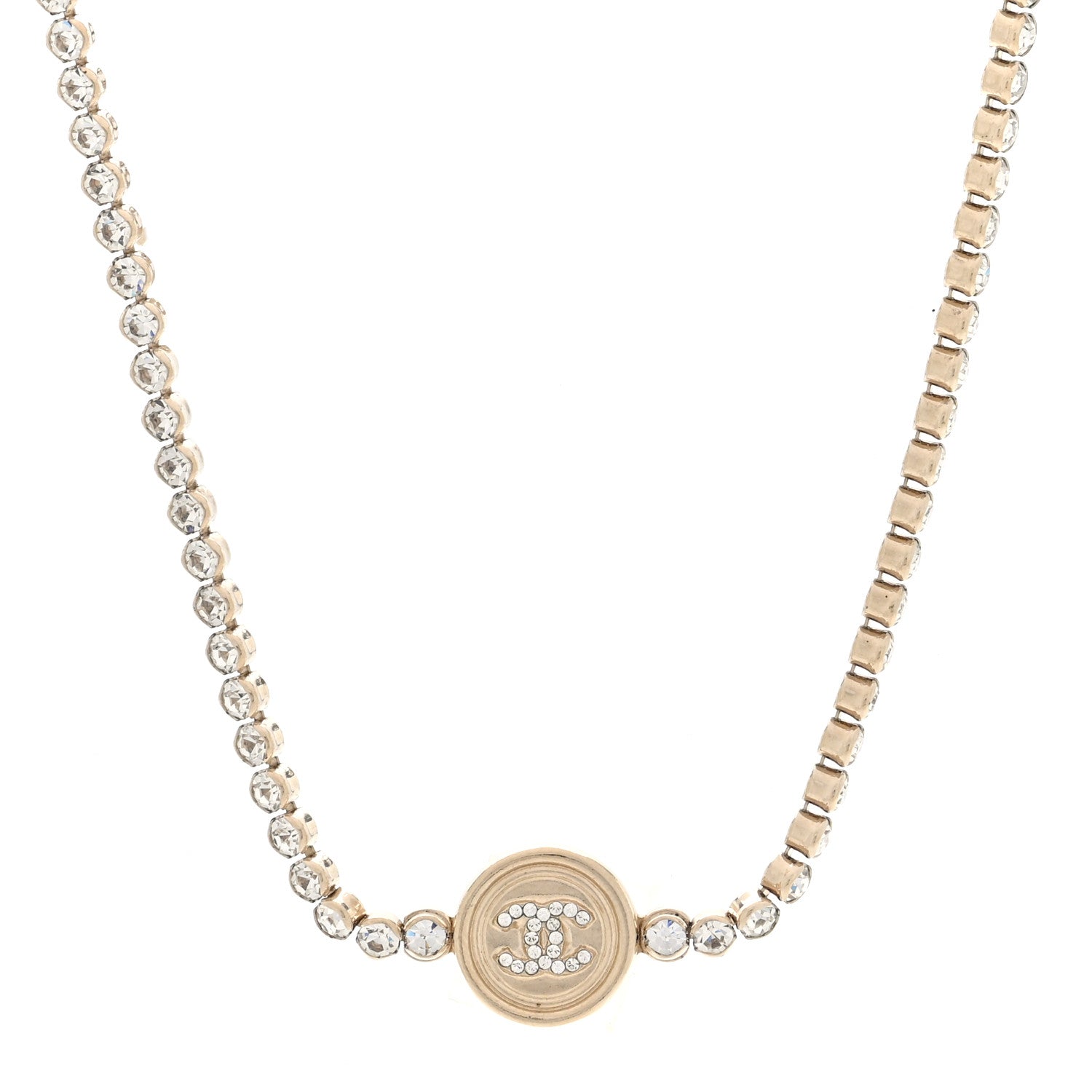 Chanel Crystal CC Chain Short Necklace Gold 1 of 4