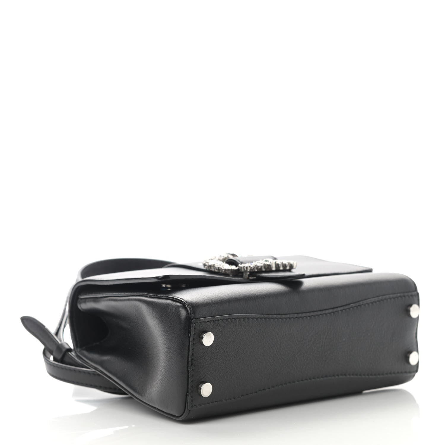 Jimmy Choo Calfskin Crystal Small Cheri Top Handle Bag Black 4 of 12