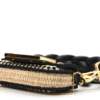 Fendi Straw Shiny Nappa Woven Nano Baguette Maxi Handle Charm Natural Black 8 of 10