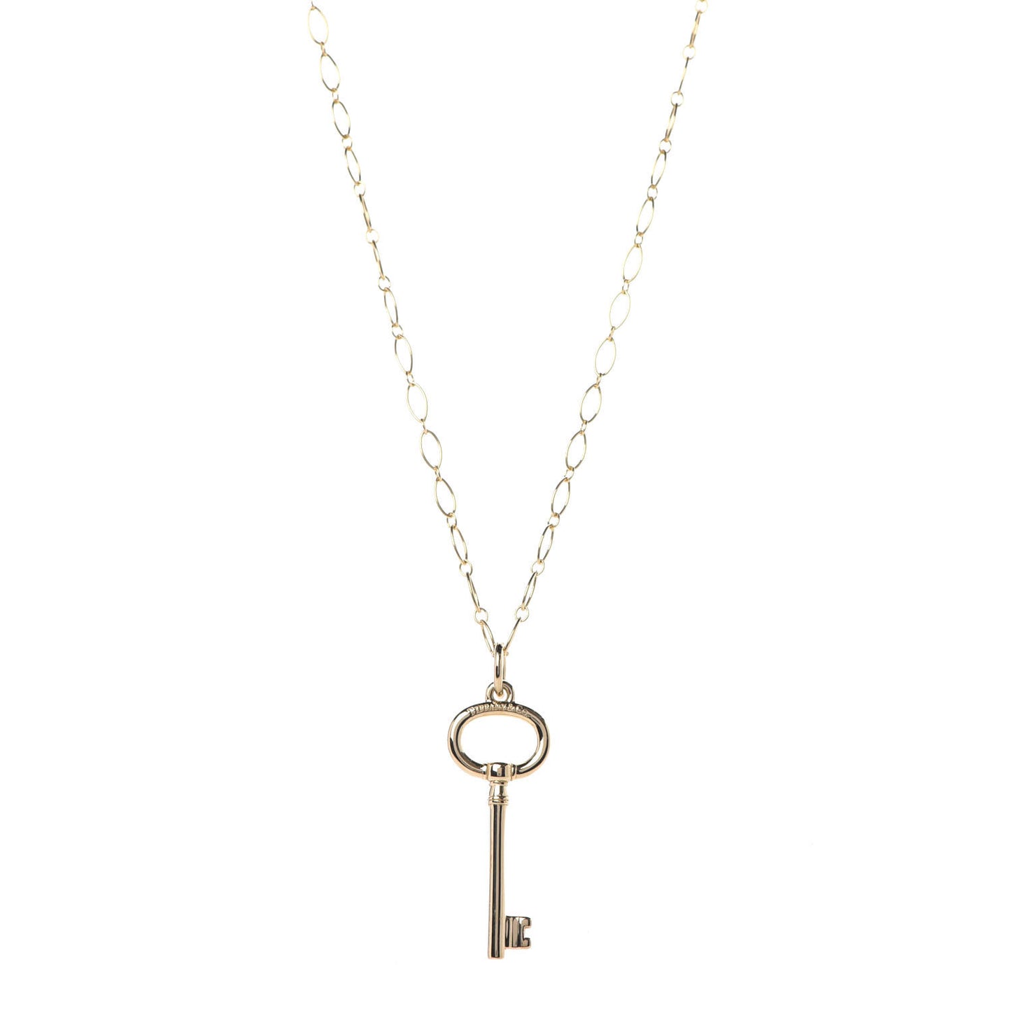18K Yellow Gold Small Oval Key Pendant Link Necklace