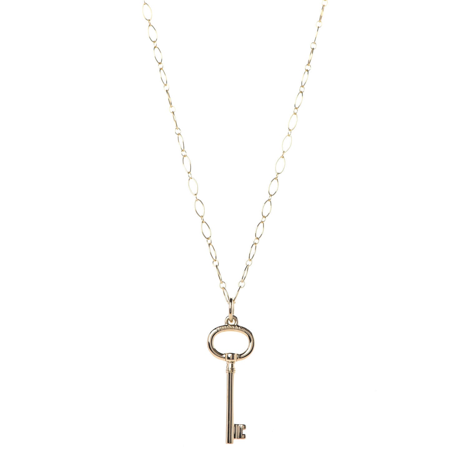 Tiffany 18K Yellow Gold Small Oval Key Pendant Link Necklace 1 of 7