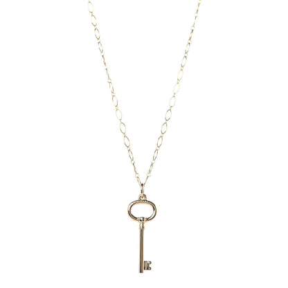 Tiffany 18K Yellow Gold Small Oval Key Pendant Link Necklace 1 of 7
