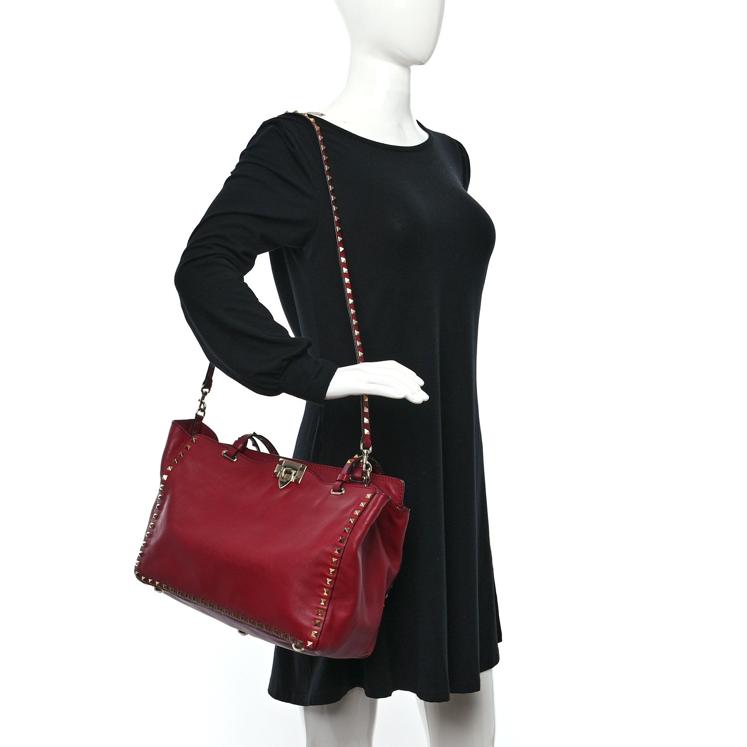 Valentino Garavani Vitello Medium Rockstud Tote Rosso Valentino 2 of 8