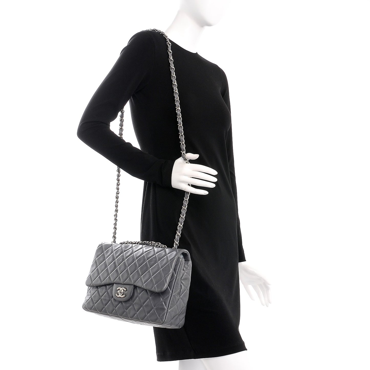 Lambskin Quilted Jumbo Single Flap Grey