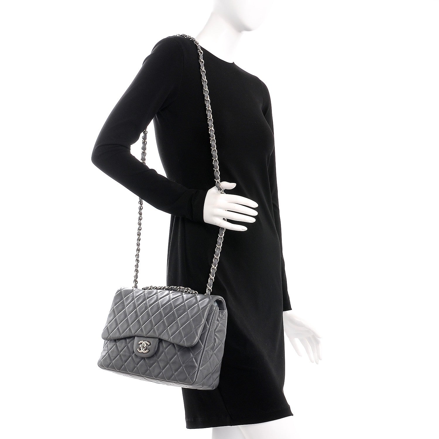 Chanel Lambskin Quilted Jumbo Single Flap Grey 2 of 8