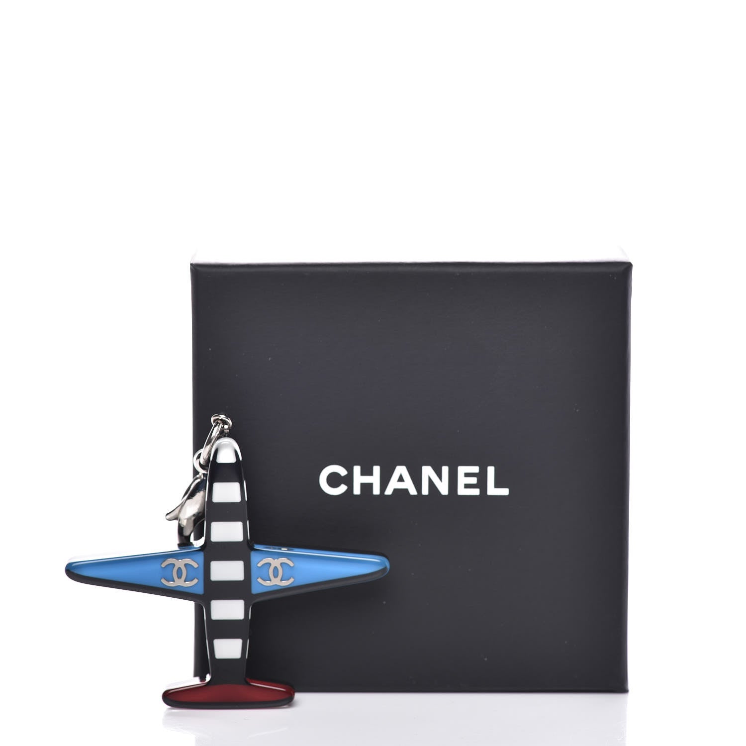 Chanel Resin Striped CC Airplane Keychain Blue Red 4 of 4