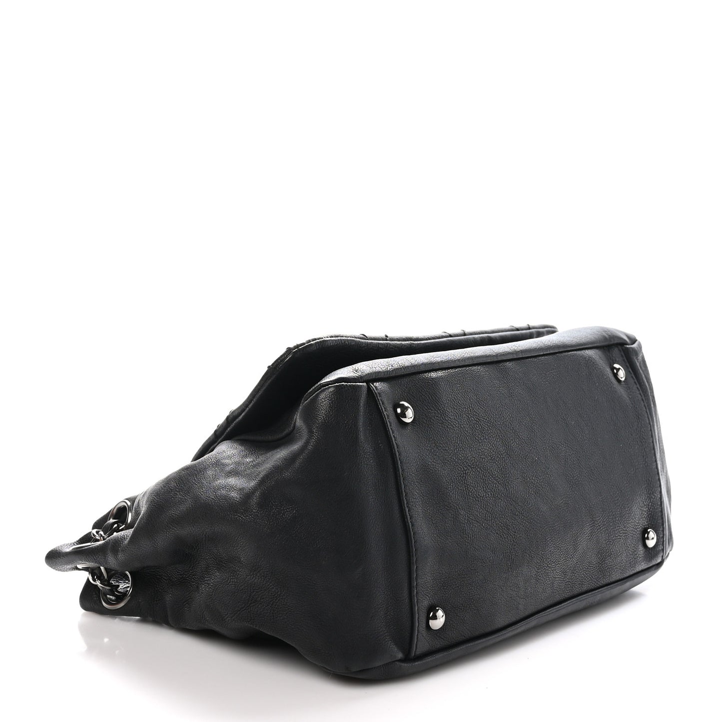 Calfskin Diamond Stitch Accordion Flap Black