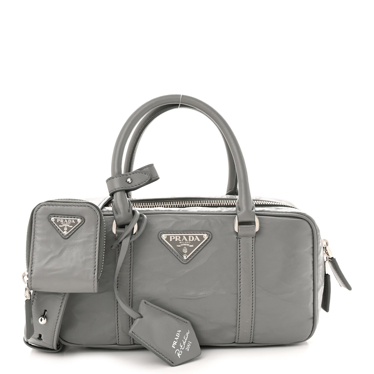 Prada Nappa Antique Small Re-Edition 2001 Two Handle Crossbody Bag Ardesia 1 of 11