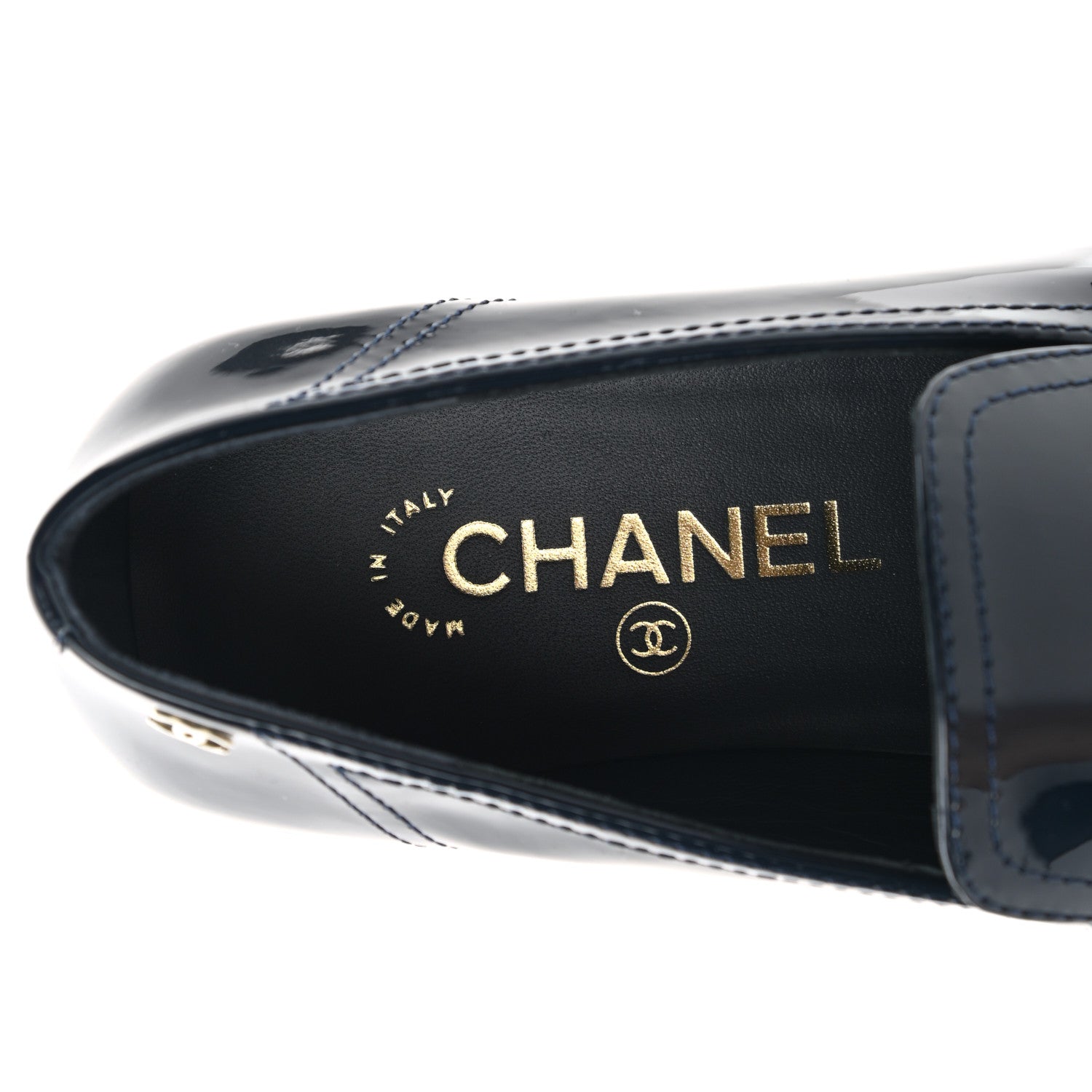 Chanel Patent Calfskin CC Chain Mocassin Loafers 38 Blue 7 of 9