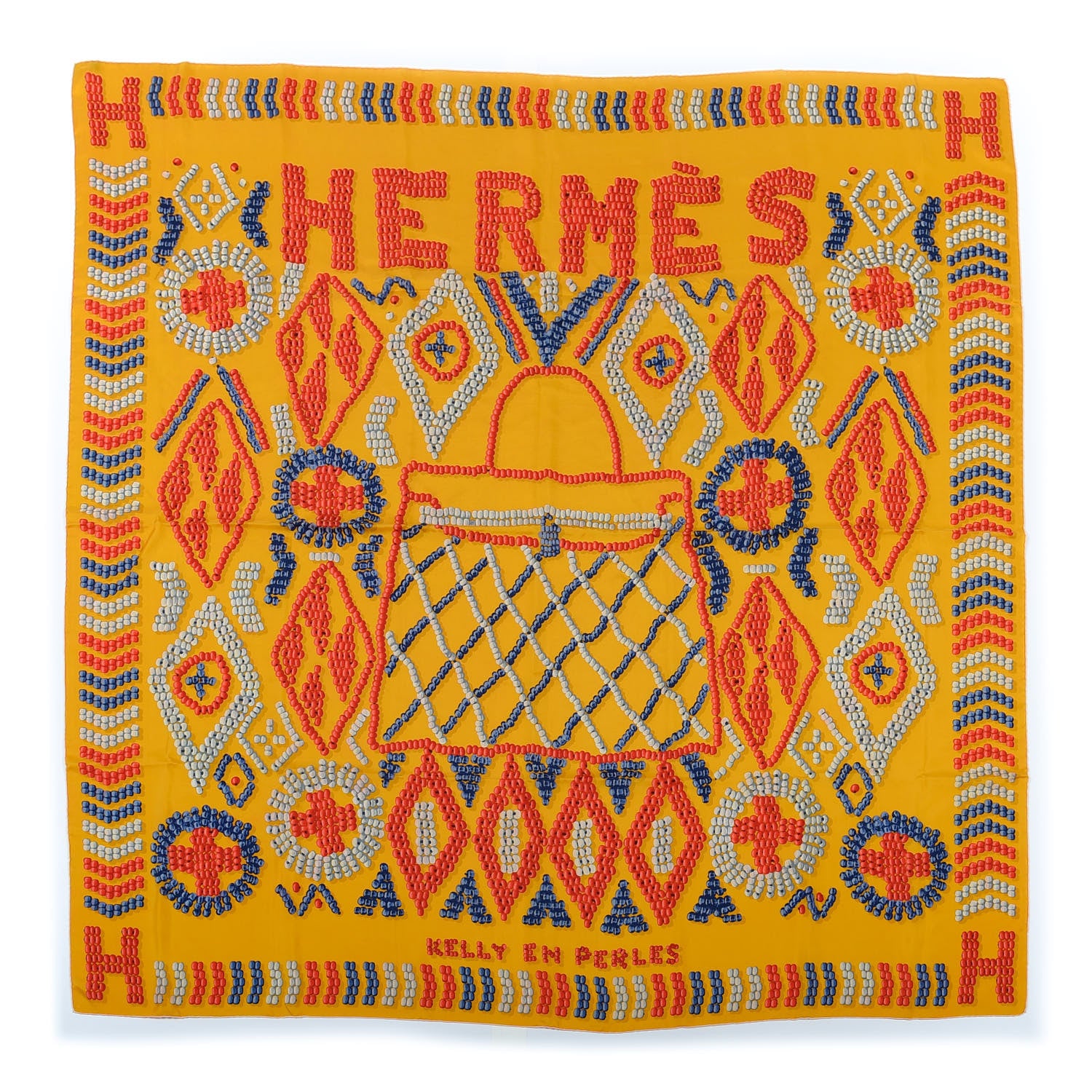 Hermes Silk Twill Kelly En Perles Giant Scarf 140 Curry Corail Encre 1 of 6