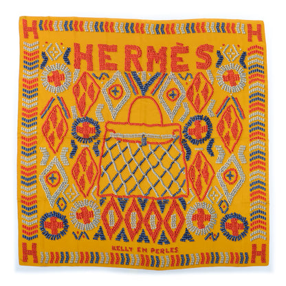 Hermes Silk Twill Kelly En Perles Giant Scarf 140 Curry Corail Encre 1 of 6
