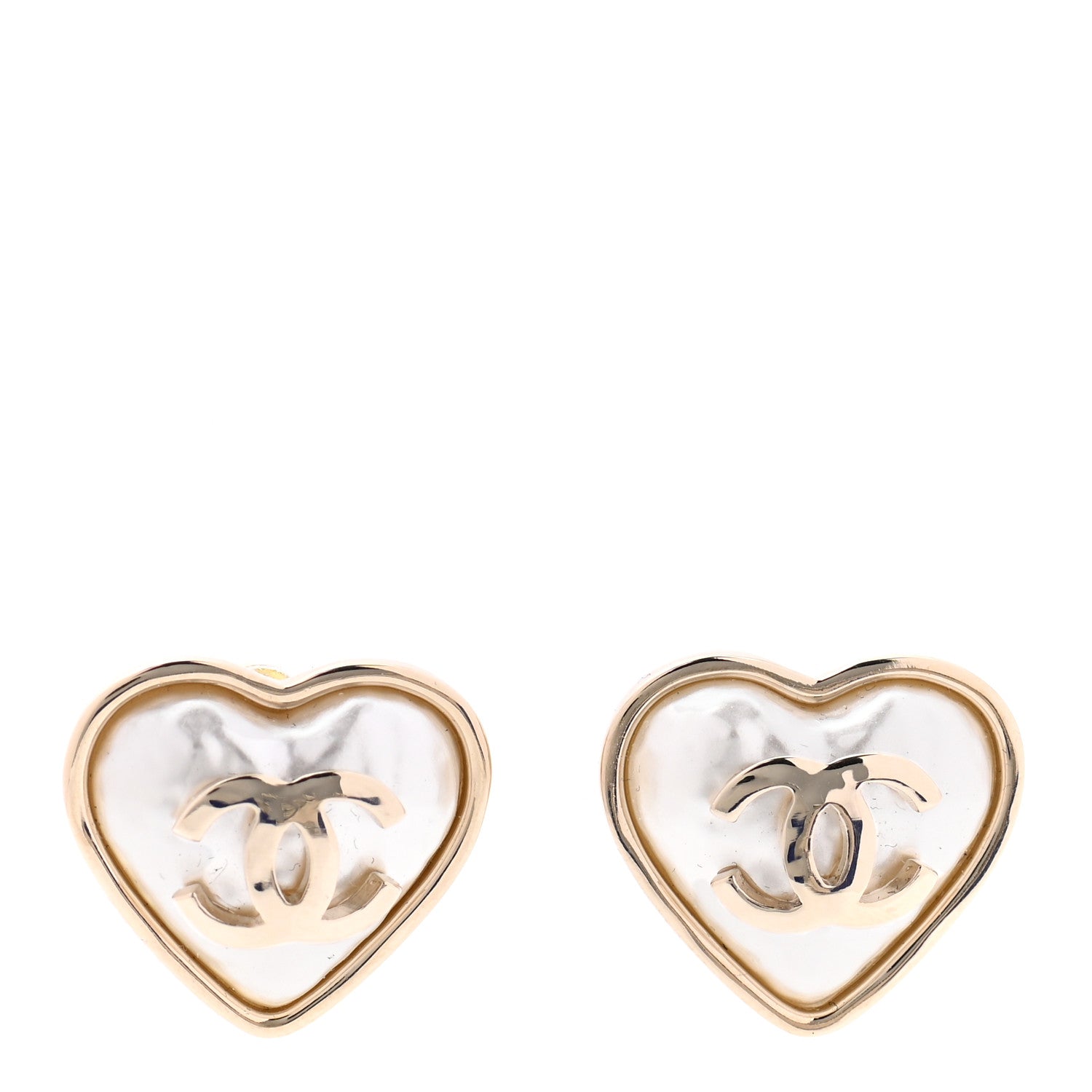 Chanel Pearl CC Heart Earrings Gold 2 of 8
