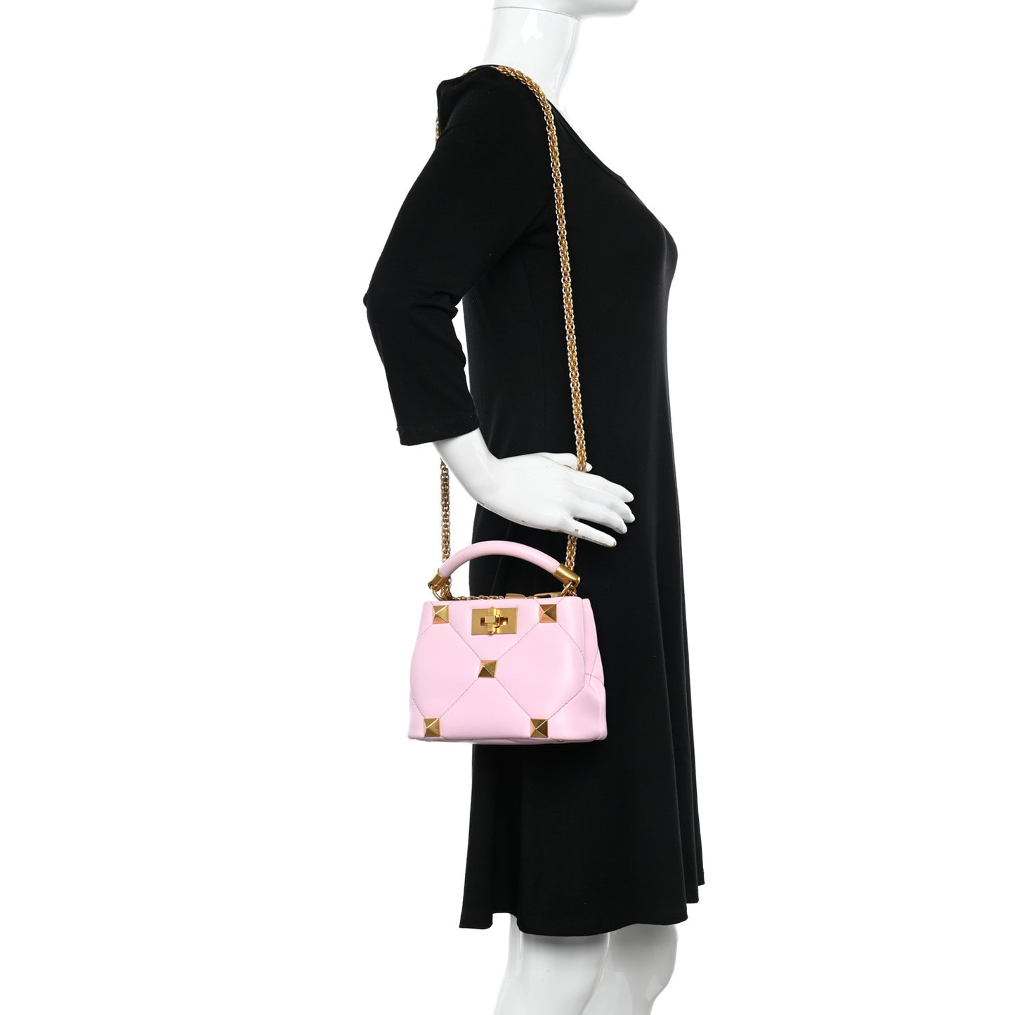 Nappa Mini Roman Stud The Handle Bag Pink Borealis