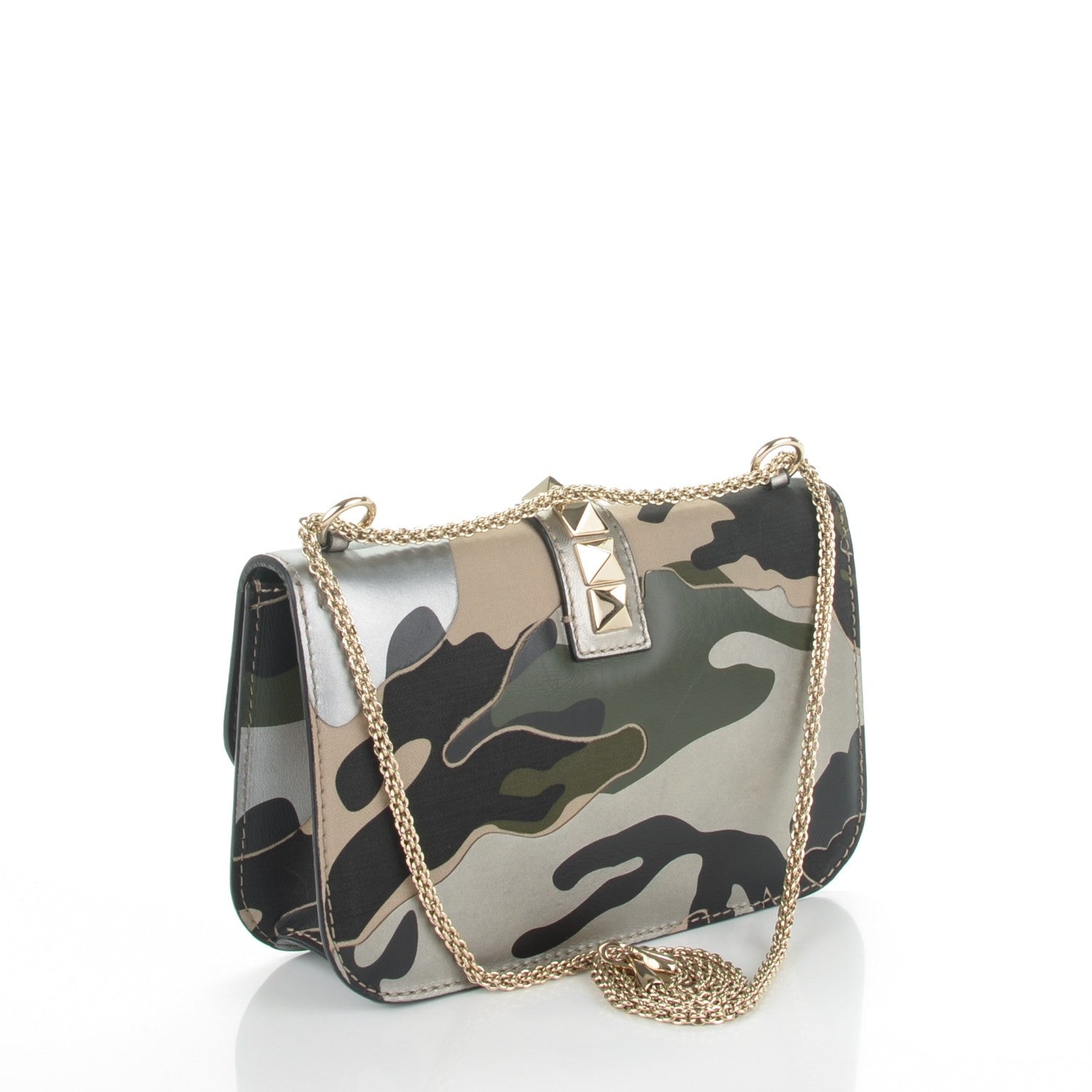 Valentino Garavani Nappa Canvas Camouflage Medium Glam Lock Rockstud Flap Green 3 of 7