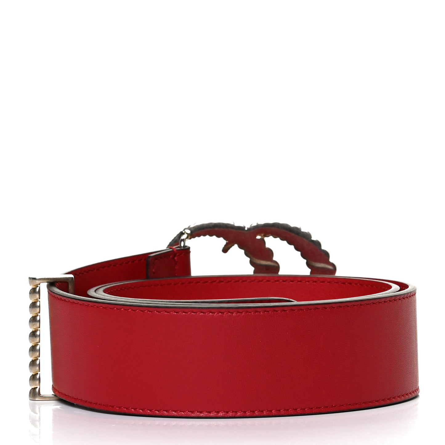 Moon Calfskin Torchon Double G 40mm Belt 80 32 Hibiscus Red
