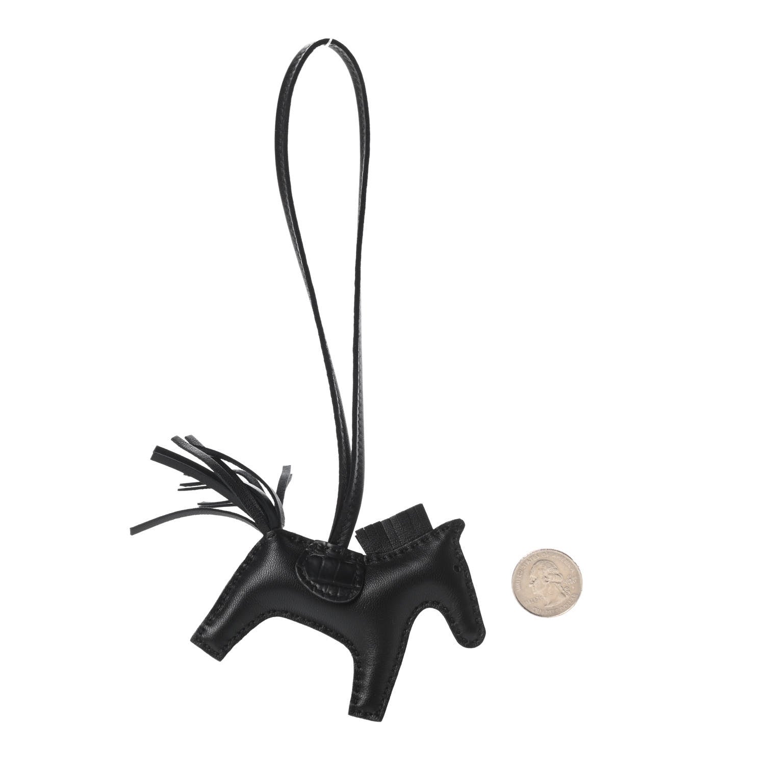 Hermes Milo Lambskin Matte Alligator Touch Grigri Rodeo Horse Bag Charm PM So Black 2 of 5