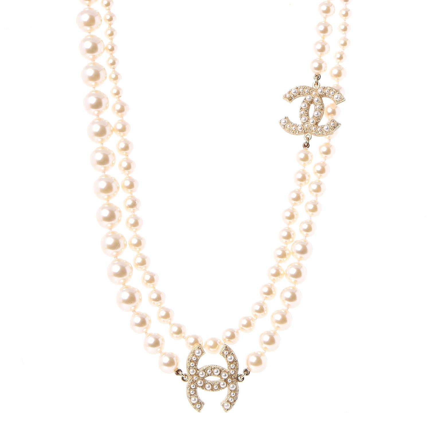 Chanel Graduated Pearl Studded CC Long Necklace Gold 1 of 6