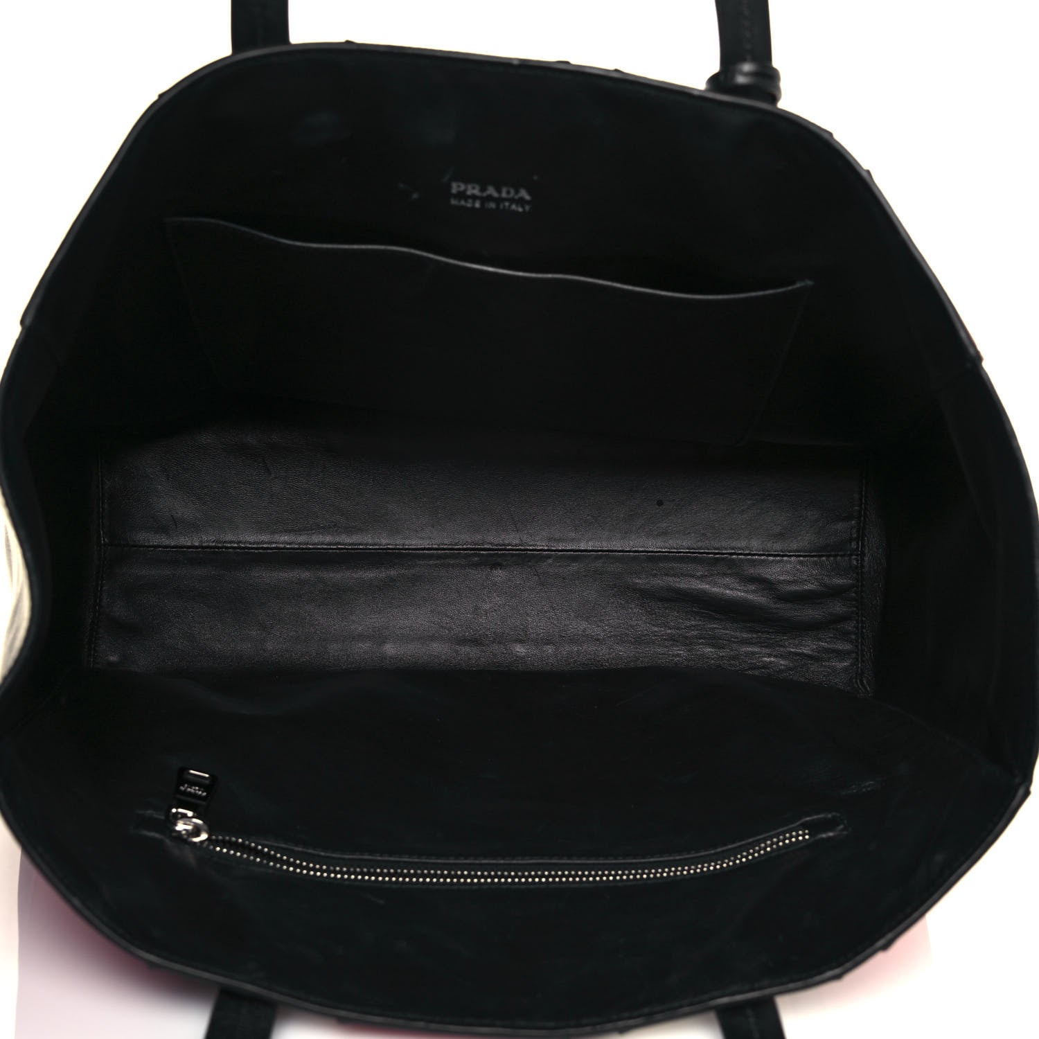 Prada Calfskin Baiadera Striped Shopping Tote Black Fuoco White 4 of 15