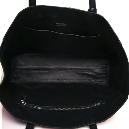 Prada Calfskin Baiadera Striped Shopping Tote Black Fuoco White 4 of 15