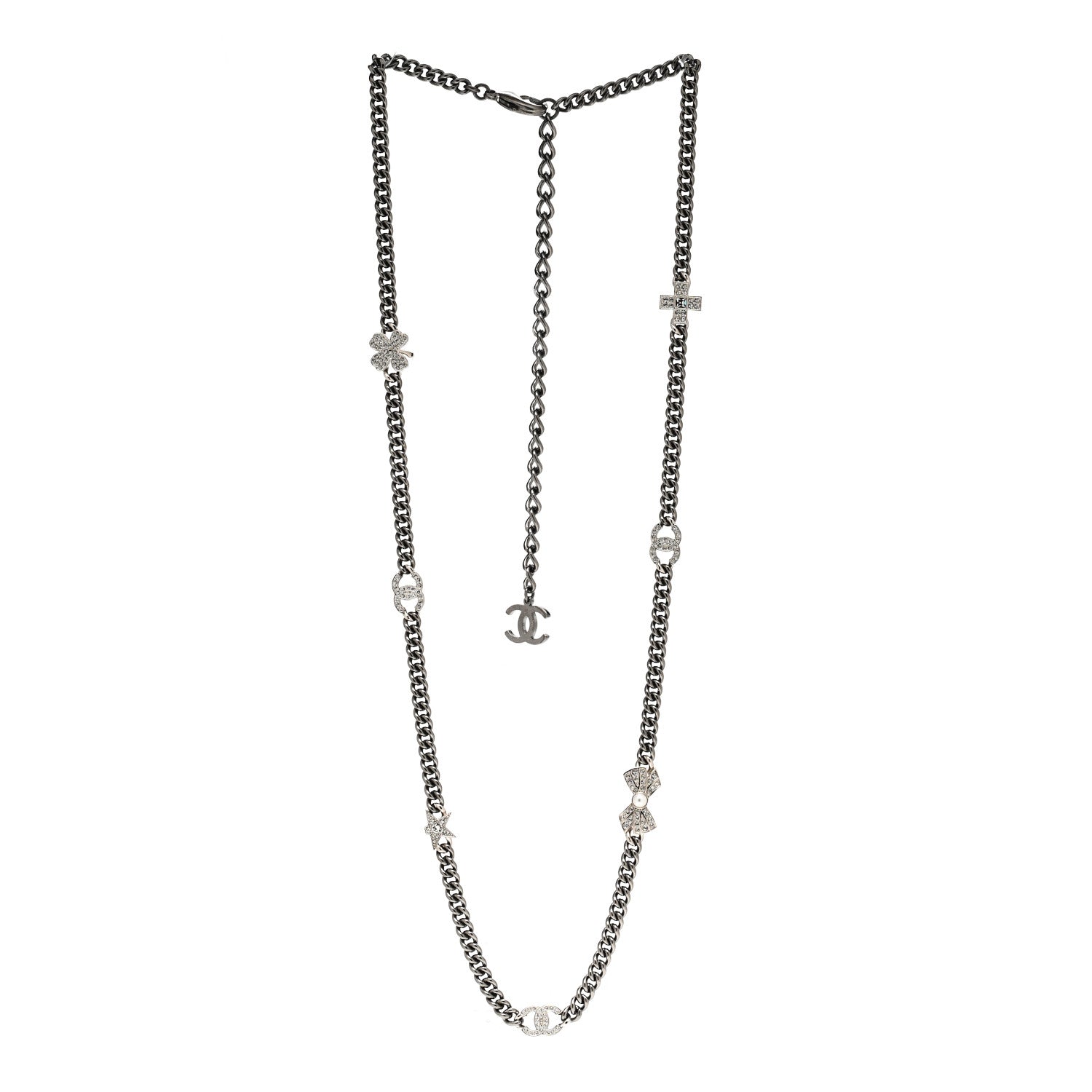 Chanel Crystal Lucky Charms Necklace Silver 3 of 4