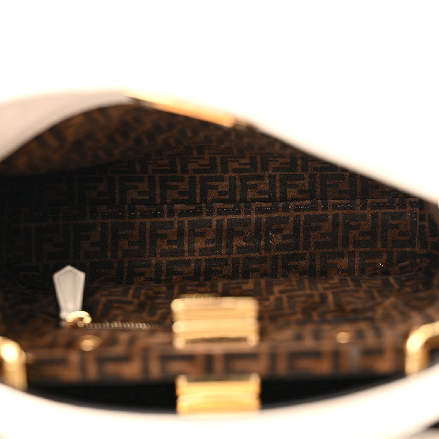Fendi Vitello Seta Suede FF Mini Peekaboo Iconic Satchel Uovo Sigaro Marrone 5 of 13