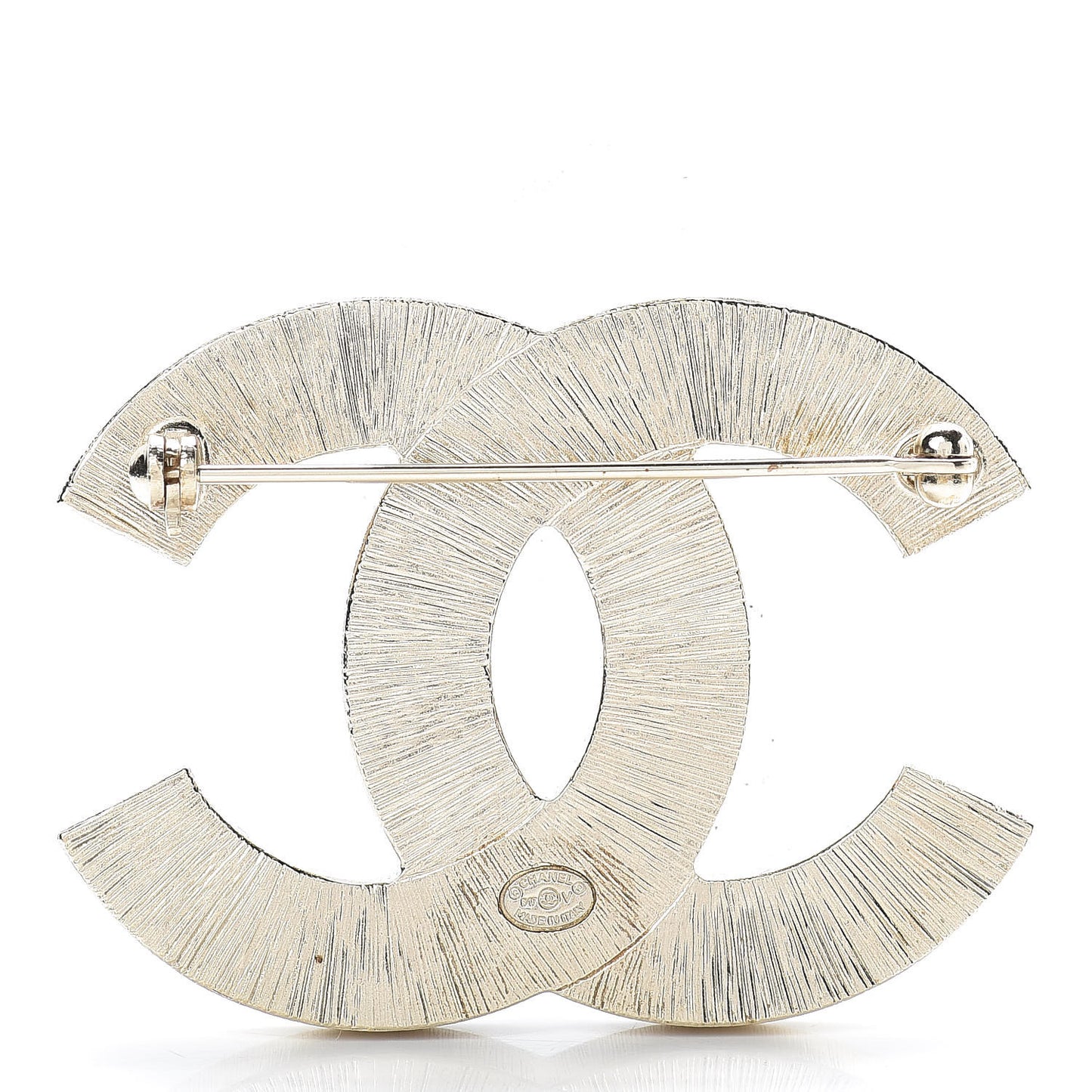 Metal Quilted CC Brooch Silver Gold