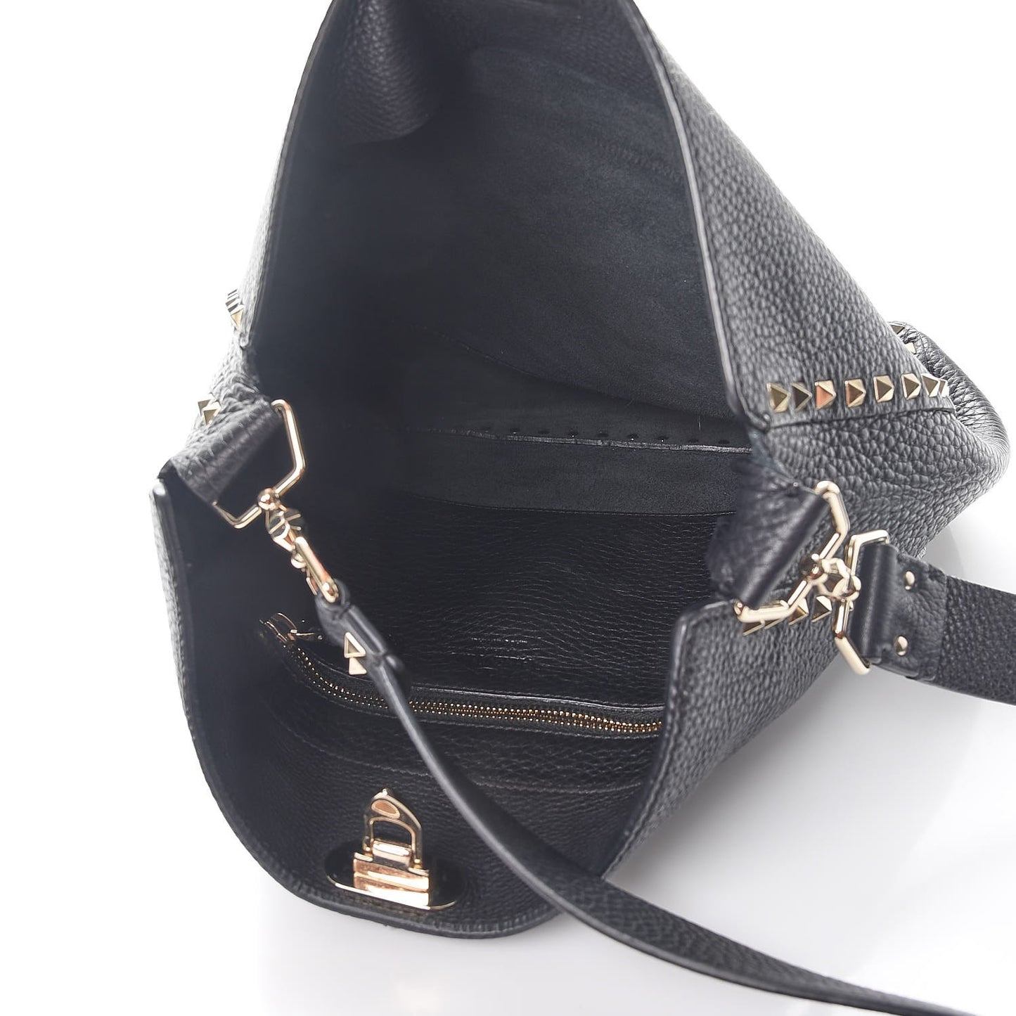 Pebbled Calfskin Large Rockstud Flip-Lock Messenger Bag Black