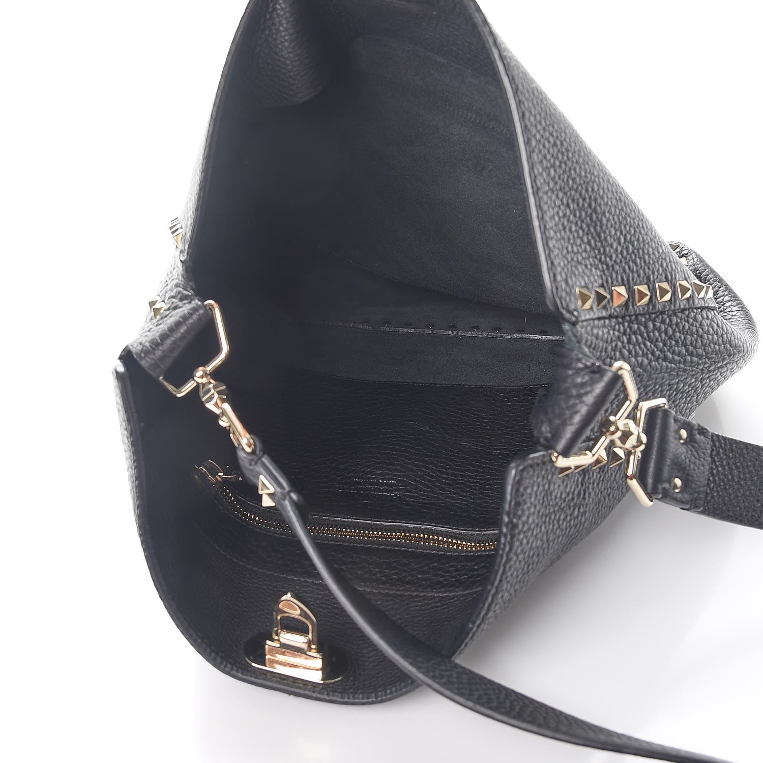 Valentino Garavani Pebbled Calfskin Large Rockstud Flip-Lock Messenger Bag Black 5 of 10