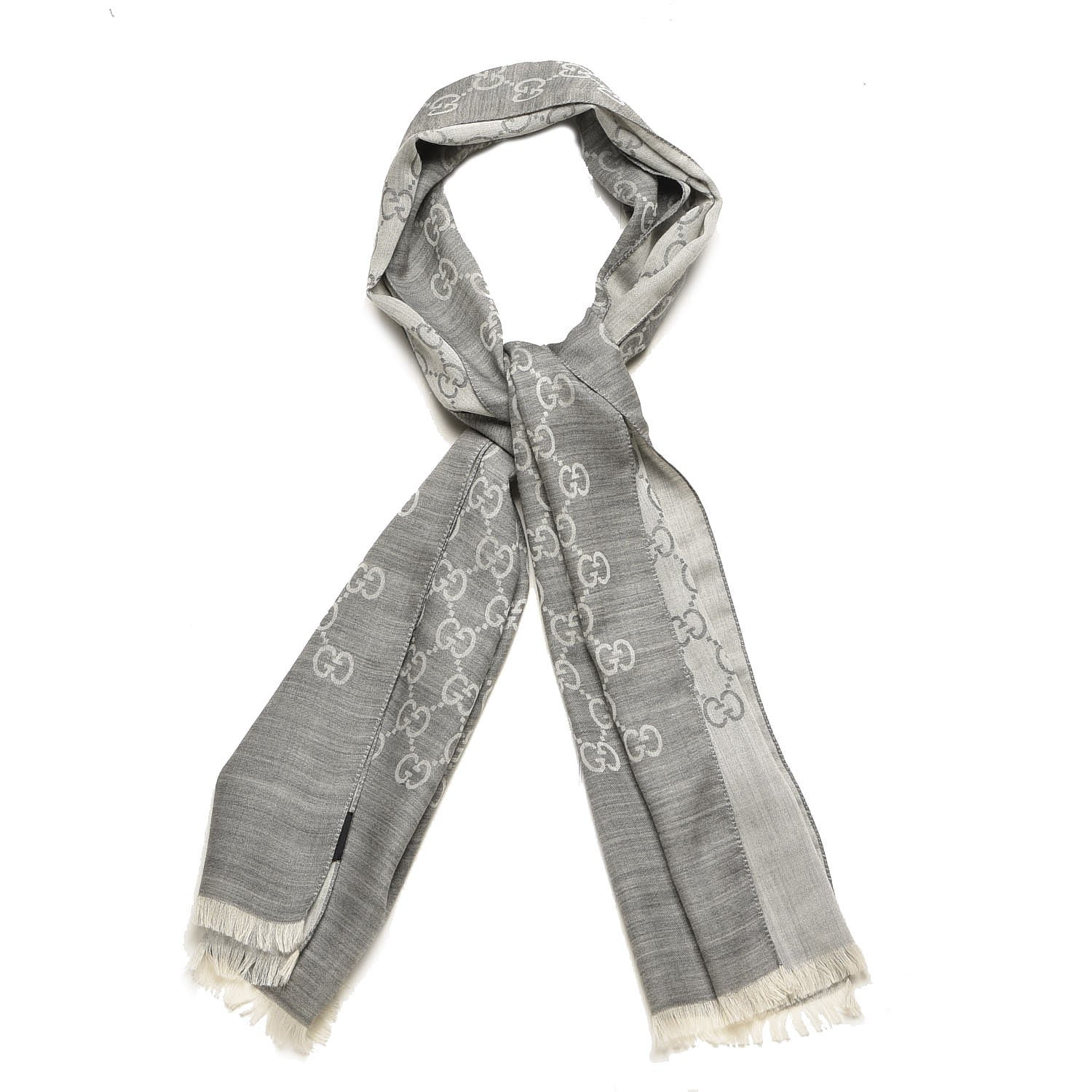 Gucci Wool Silk GG Monogram GGNat Scarf Lead 1 of 5