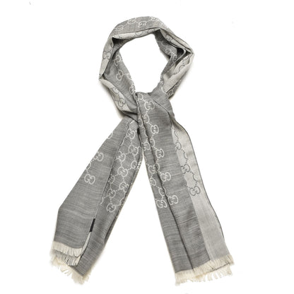 Gucci Wool Silk GG Monogram GGNat Scarf Lead 1 of 5