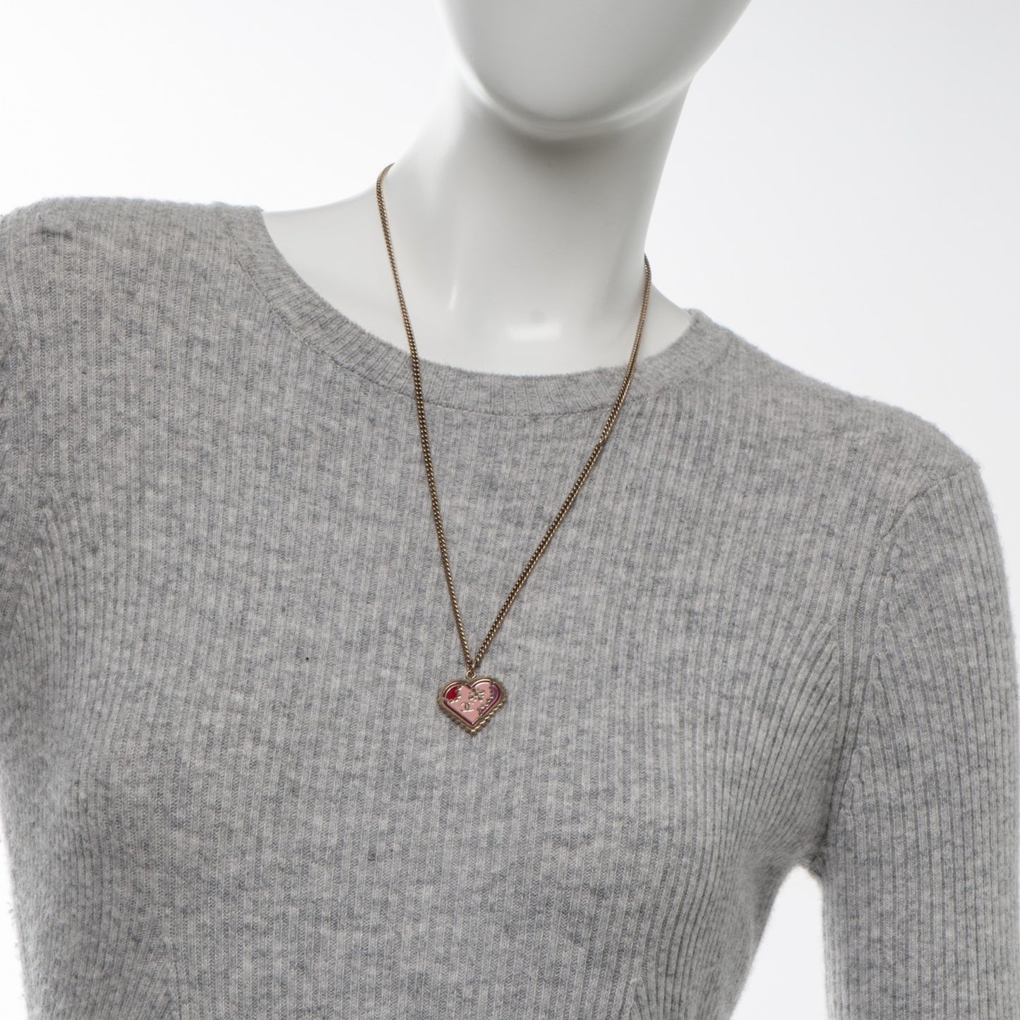Enamel Heart CC Charm Necklace Gold