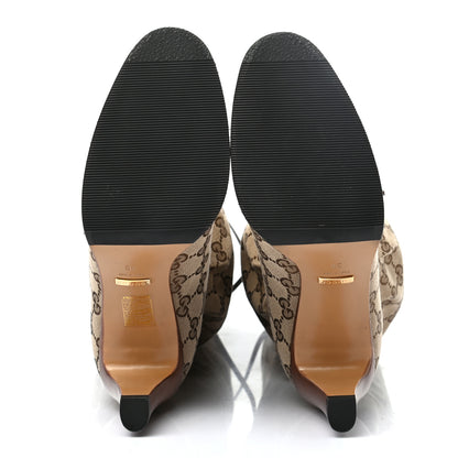 Gucci Monogram Lisa Mid Heel Boots 38 Beige Ebony 5 of 7