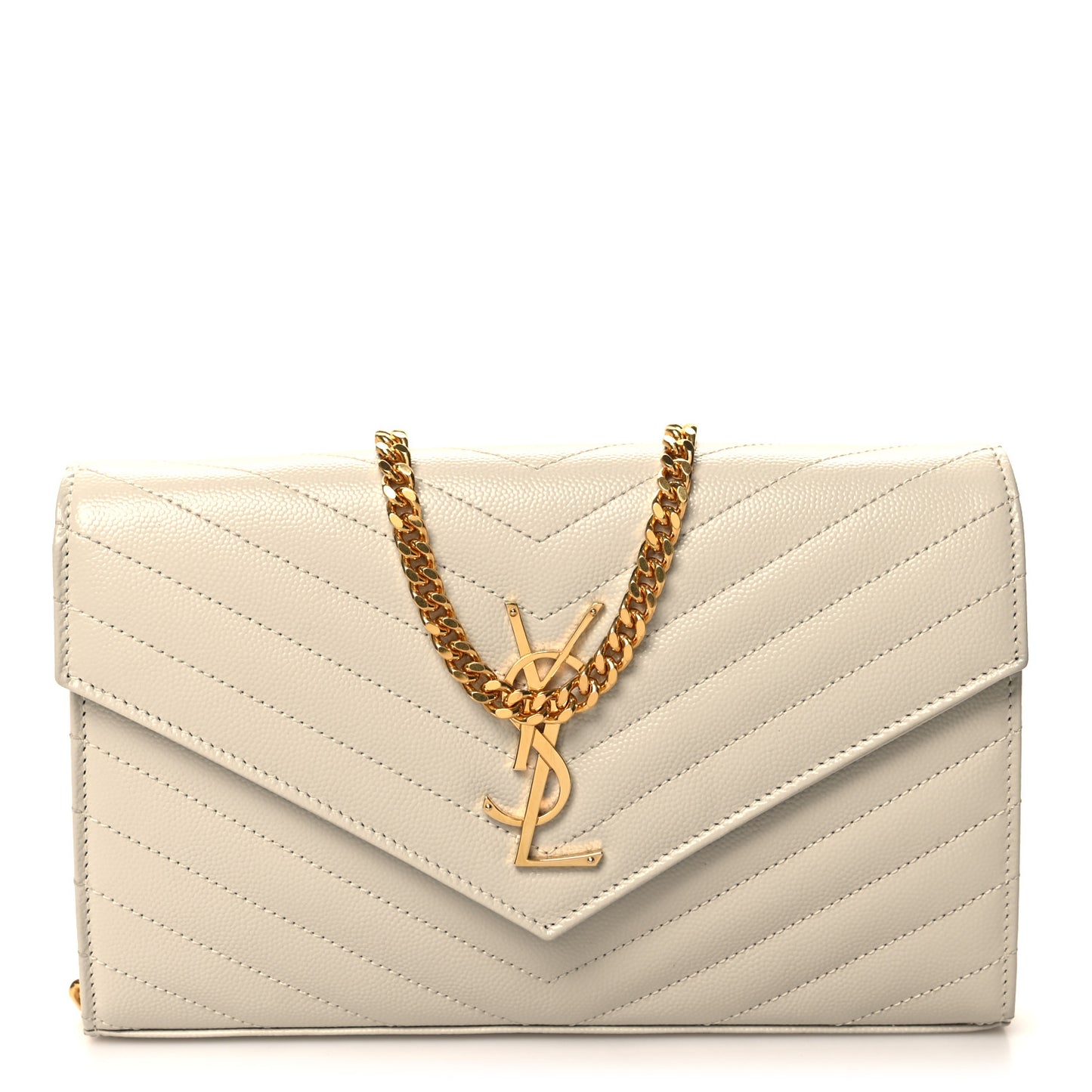 Grain De Poudre Matelasse Chevron Monogram Chain Wallet Crema Soft