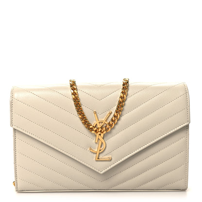 Saint Laurent Grain De Poudre Matelasse Chevron Monogram Chain Wallet Crema Soft 1 of 11