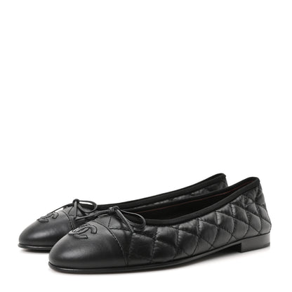 Chanel Aged Calfskin Quilted CC Cap Toe Ballerina Flats 37.5 Black 4 of 10